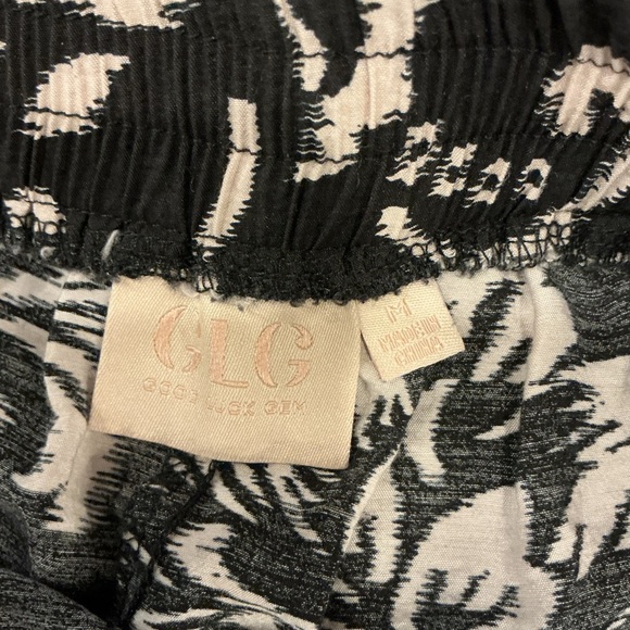 GLG Good Life Gear M Black White Floral Scroll Lounge Pants Drawstring - Picture 11 of 11
